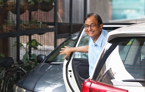 P Chidambaram at the ED office at Khan Market. (Photo | Arun Kumar, EPS)
