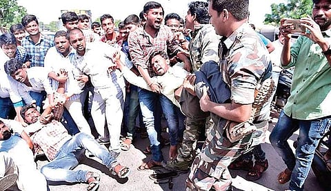 Rayalaseema University students go up in protest (Photo |EPS)