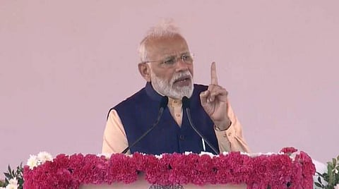 Prime Minister Narendra Modi at Statue of Unity in Kevadia, Gujarat on 31 October 12019. (Photo | Twitter)