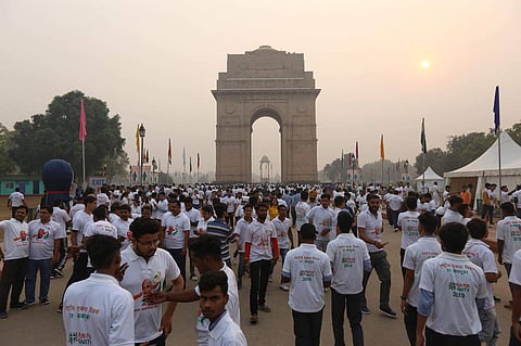 Thousands of participants of the 'Run for Unity' braved bad air quality in New Delhi on 31 October 2019. (Photo | Arun Kumar, EPS)