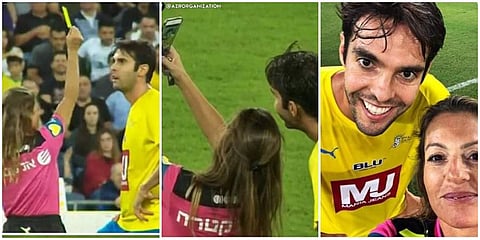 The referee gave Kaka a yellow so that he can pose with her for a selfie. (Twitter Photo)