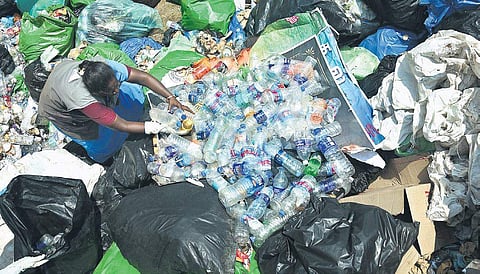 Plastic collected at Mettupalayam station is being segregated
