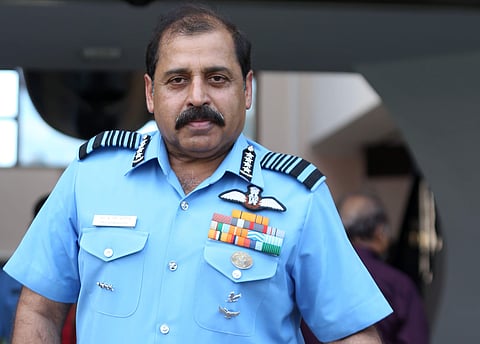 Air Chief Marshal Rakesh Kumar Singh Bhadauria after his first press conference as the new chief of the Indian Air Force at Akash Air Force Officers Mess in New Delhi (Photo | EPS/ Shekhar Yadav)