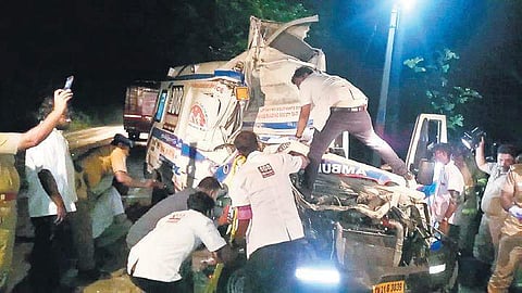 The damaged front portion of the ambulance | Express