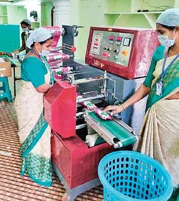 Women at the Sabala sanitary pad production unit in Peddapalli