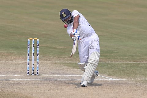 India's Rohit Sharma plays a shot. (Photo | AP)