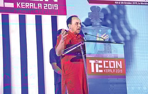 Economist and BJP MP Subramanian Swamy addressing the valedictory meet of the TiEcon Kerala entrepreneurship meet at Le Meridian Convention Centre in Kochi on Saturday