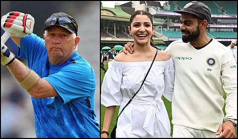 L-R: Former India cricketer Farokh Engineer; actress Anushka Sharma with husband and India cricket captain Virat Kohli. (Photos | File. AFP)