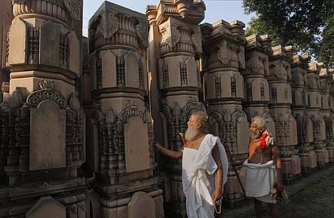 Pillars lying at the workshop for the construction of Ram temple in Ayodhya (File Photo| AP)