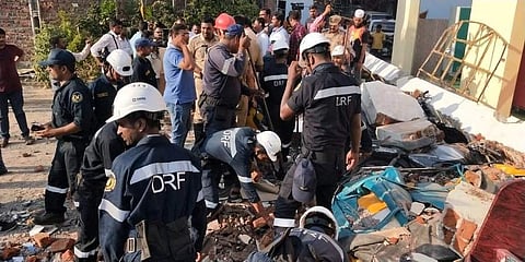 Disaster Response Force of GHMC at the wall collapse site in Hyderabad (Photo | Twitter)