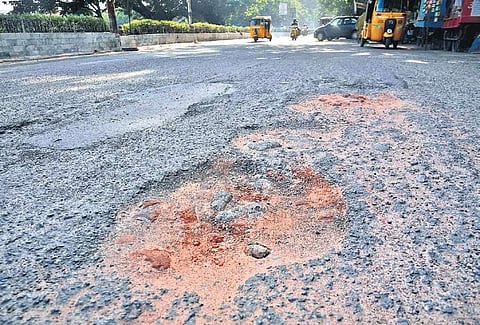 GN Chetty Road at T Nagar is in a battered state | P Jawahar