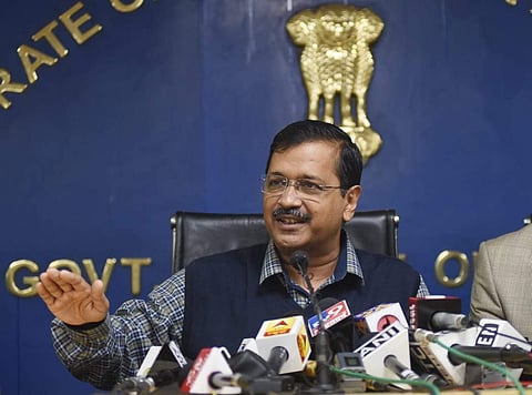 Delhi Chief Minister Arvind Kejriwal addresses a press conference at Delhi Secretariat in New Delhi on Friday. | (Photo | Parveen Negi/EPS)