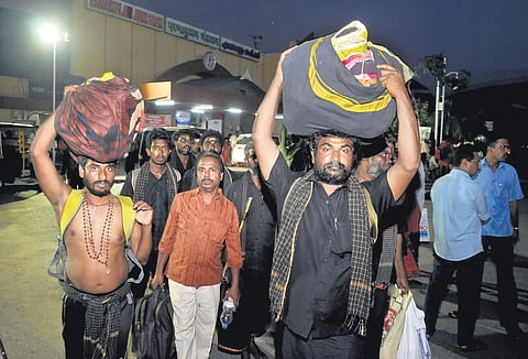 Pilgrims have started moving to Sabarimala in big numbers and with peace likely to prevail in and around the hill shrine this time around, the Travancore Devaswom Board is expecting huge crowd during the Mandalam-Makaravilakku season | A Sanesh
