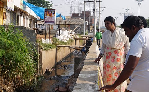 Guntur Municipal Corporation commissioner C Anuradha inspected Nallacheruvu Sampath Nagar and other areas in Guntur on Friday| Express