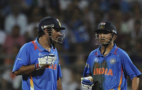 Indian batsman Mahendra Singh Dhoni (L) speaks to teammate Gautam Gambhir during the ICC Cricket World Cup final between India and Sri Lanka at Wankhede Stadium in Mumbai. (Photo | AFP)