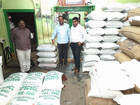The officers found 148.5 quintals of ragi and 153 quintals of jowar. (Photo | EPS)