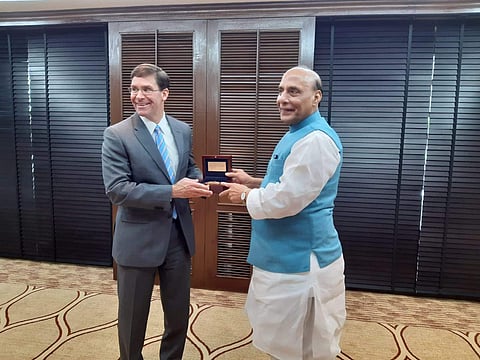 Home Minister Rajnath Singh with US Secretary of Defence Mark T Esper. (Photo | Defence Ministry)