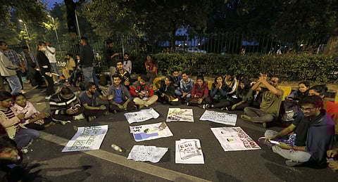 JNU students protesting against hike in hostel fee. (Photo | EPS)
