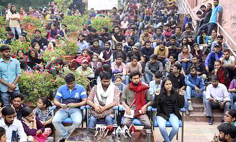 JNUSU president Aishe Ghosh addresses a press conference at JNU in New Delhi. (File Photo | EPS)