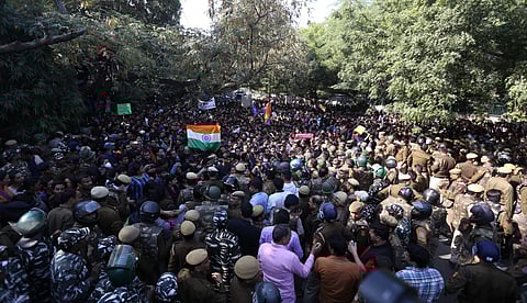 Jawaharlal Nehru University students during a protest march towards Parliament on the first day of the Winter Session in New Delhi Monday Nov. 18 2019. (Photo | Arun Kumar, EPS)