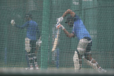 India's Rohit Sharma plays a shot during net practice session ahead of their first T20 international cricket match against Bangladesh in New Delhi. (Photo | AP)