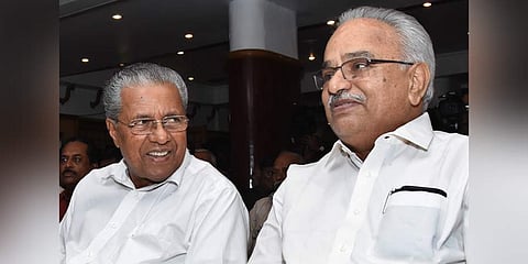 Chief Minister Pinarayi Vijayan and CPI state secretary Kanam Rajendran at the Janayugom function in Thiruvananthapuram. (Photo | B P Deepu, EPS)