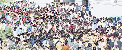Tension prevailed in Karimnagar after police diverted the funeral procession of driver Babu towards the cremation ground. RTC workers demanded that his body be kept at the Karimnagar bus depot