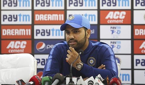 Indian cricket team captain Rohit Sharma during a press conference at Arun Jaitley Stadium a day before India-Bangladesh T20 match in Delhi. (Photo | Arun Kumar, EPS)