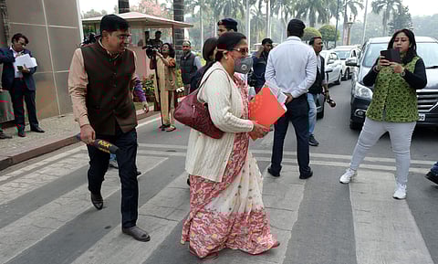 TMC MP Kakoli Ghosh wearing mask at Parliament house during the ongoing Winter Session in New Delhi on Tuesday. | (Photo | Shekhar Yadav/EPS)