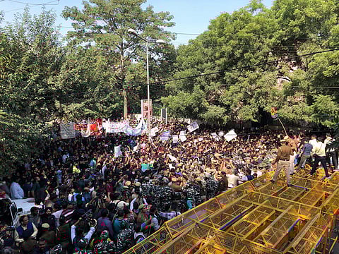 JNU Student protest against free hike in New Delhi. (Photo| EPS/ Arun Kumar)