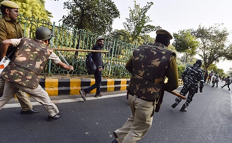 Jawaharlal Nehru University students are baton charged by police during a protest march towards Parliament. | (File| PTI)