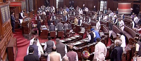 Members observe silence after an obituary reference in Rajya Sabha during Winter Session of Parliament in New Delhi Friday Nov. 22 2019. (Photo | PTI)