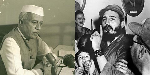 Former PM Jawaharlal Nehru (L) and Cuban revolutionary Fidel Castro (Photo | PTI and AFP)