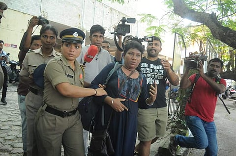 Ammini was attacked when she was reaching Commissioner's office along with Trupti Desai and six other members of the 'Bhoomatha Brigade'. (Photo | A Sanesh, EPS)