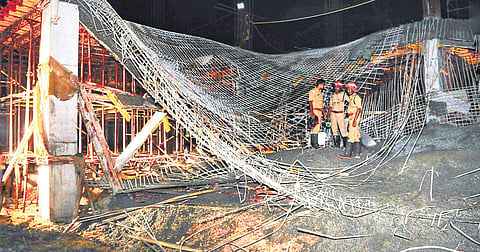 The portion of the cancer research centre which collapsed on Monday evening (Photo | A Sanesh, EPS)
