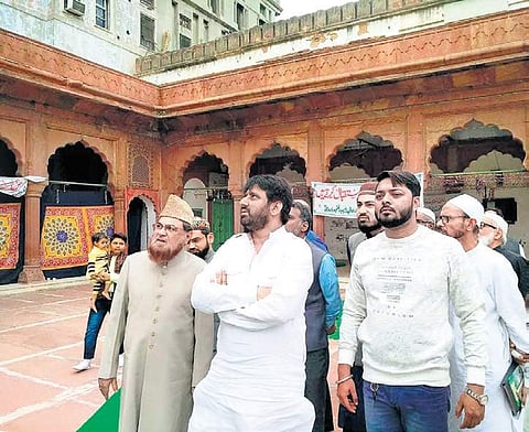Delhi Waqf Board board chairman Amanatullah Khan during his inspection of the Fatehpuri Masjid