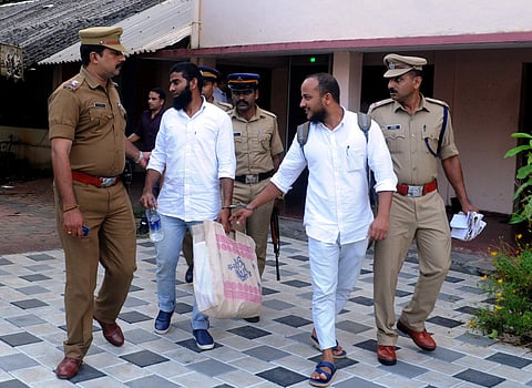 Rashid and Moinudheen coming out from the NIA court after the verdict in Kanakamala case on Monday.(Photo | A Sanesh, EPS)