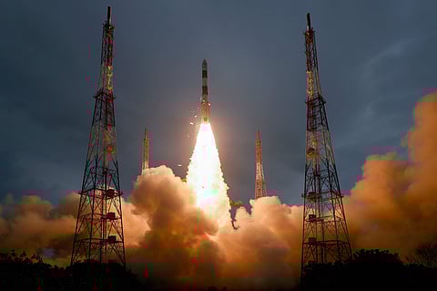 ISRO PSLV-C47 carrying India's earth observation satellite Cartosat-3 and 13 nano-satellites from the US lifts-off from Sriharikota in Andhra Pradesh Wednesday Nov. 27 2019. (Photo | PTI)
