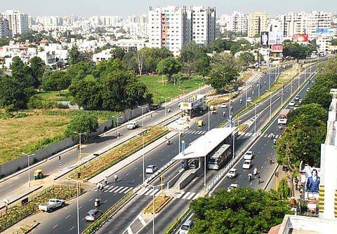 An aerial view of the Old Mahabalipuram Road. (Photo | EPS)