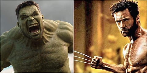 Mark Ruffalo as The Hulk (L) and Actor Hugh Jackman as Wolverine (R).
