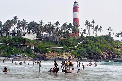 After the sea erosion at Kovalam beach, the water level has not reduced, and there is much less of a beach available (Photo | Vincent Pulickal, EPS)