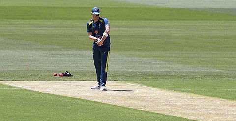 Australian batsman Steve Smith inspects the wicket on the eve to the second cricket Test match between Australia and Pakistan in Adelaide. (Photo | AFP)