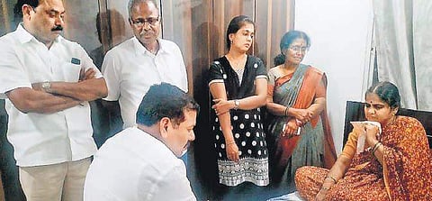 Shamshabad MLA B Harshavardhan Reddy meets veterinarian’s parents and other family members on Friday | special arrangement