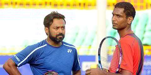 Indian tennis stars Leander Paes and Jeevan Nedunchezhiyan (Photo | D Sampathkumar, EPS)