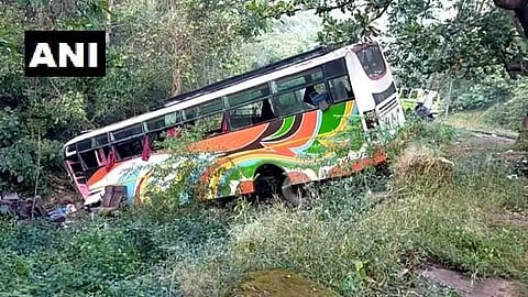 The luxury bus, carrying nearly 47 passengers, was on way to Mumbai from Karad. (Photo | ANI Twitter)