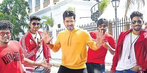 Harish Kalyan during a dance sequence in 'Dhanusu Raasi Neyargalae'.