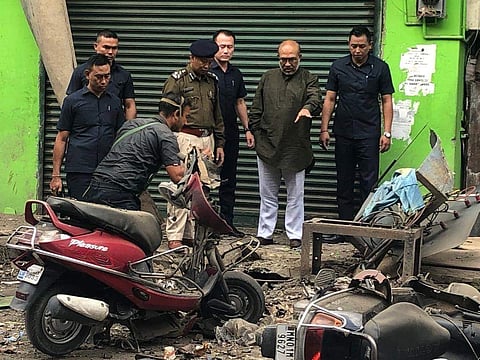 Manipur CM N Biren Singh at blast site in Manipur capital Imphal on Tuesday, November 5, 2019. | (Photo | EPS)