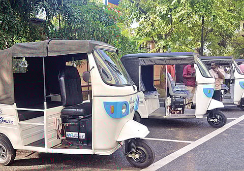 As part of the e-vehicle policy, seven electric autorickshaws ‘Neem-GeAuto’ made by Kerala Automobiles Limited were launched in the assembly on Monday Vincent Pulickal