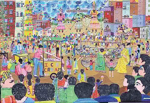 Collage artworks by Sailesh Sanghvi (inset)that are part of his solo show