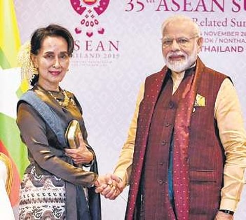 Security, economy come up at Modi-Suu Kyi meeting in Bangkok
